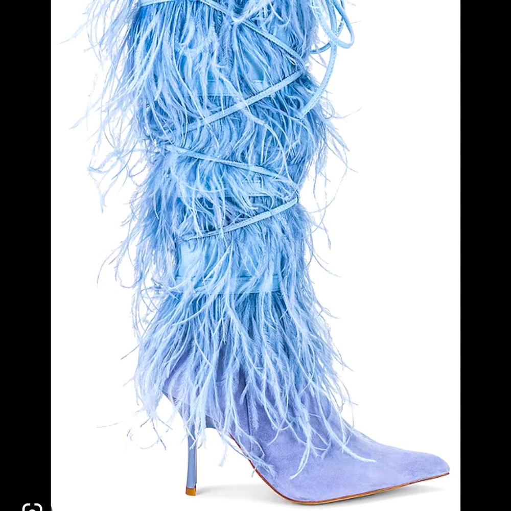 Jeffrey Campbell Shake Ya Blue Ostrich Feather Boots